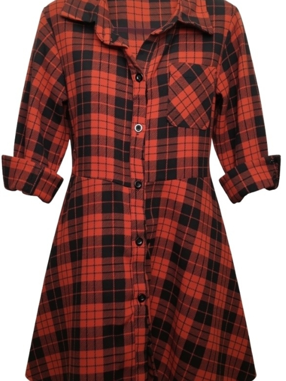 Red & Black Plaid Button-Front Kids Dress
